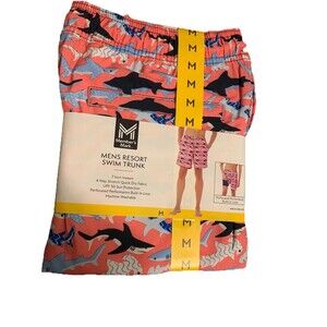 NWT Members Mark Mens Size Medium Pink Swim Trunks Built In Liner UPF 50 Sharks